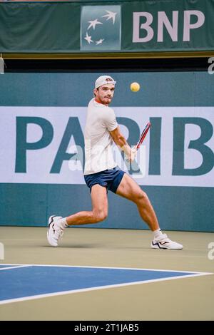 Stockholm, Kungliga tennishallen, Tomáš Macháč gegen Duje Ajduković. Tomáš Macháč gewinnt in zwei Sätzen. Tomáš Macháč Stockfoto