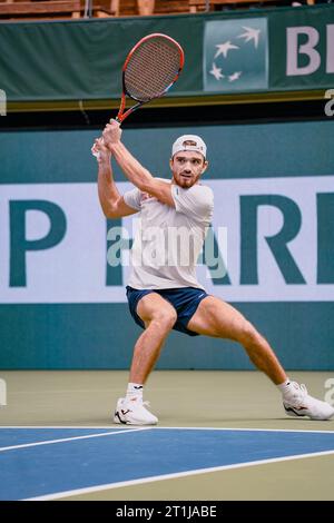 Stockholm, Kungliga tennishallen, Tomáš Macháč gegen Duje Ajduković. Tomáš Macháč gewinnt in zwei Sätzen. Tomáš Macháč Stockfoto