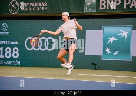 Stockholm, Kungliga tennishallen, Tomáš Macháč gegen Duje Ajduković. Tomáš Macháč gewinnt in zwei Sätzen. Tomáš Macháč Stockfoto