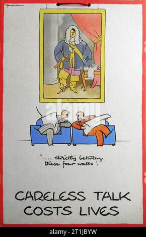 Adolf Hitler hört zwei Männer in einem Gentleman's Club in CARELESS TALK COSTS LIVES Wartime British Hanging Card Poster von FOUGASSE (CYRIL KENNETH BIRD) aus der Zeit um 1940 Stockfoto