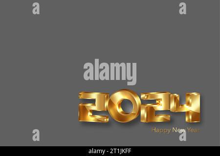 2024 goldene 3D-Zahlen, Happy New Year Banner Weihnachtsmotiv. Weihnachtsdesign für Grußkarte, Einladung, Kalender, Party, Gold Luxus vip, Vektor Stock Vektor