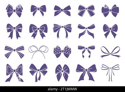 Bindebänder. Geschenkband Symbol für Weihnachtsgeschenk, schwarz-weiß Weihnachtsbox Dekor, Hochzeitskunst. Silhouetten isoliert. Geschenkdekoration, Geburtstagspaket Stock Vektor