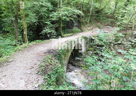 Blick auf den Weg Via Francigena in Lunigiana, Italien Stockfoto