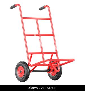 Leerer Handwagen, 3D-Rendering isoliert auf weißem Hintergrund Stockfoto
