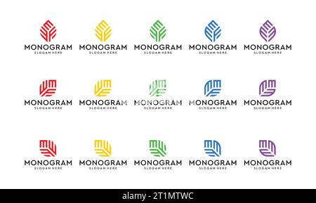 Sammlung von Monogramm-Logos mit Blattformen und grafischer Vektorillustration. Symbol , Symbol, kreativ. Stock Vektor