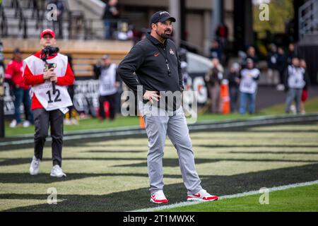 West Lafayette, Indiana, USA. Oktober 2023. Ohio State Head Football Coach Ryan Day. Die Ohio State University besiegt die Purdue University 41-7 im Ross-Ade Stadium. (Kindell Buchanan/Alamy Live News) Stockfoto