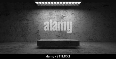 Technologischer Hintergrund. Hangar. Garage. Futuristischer Korridor. Flutlicht. Futuristischer Hintergrund. Tunnel. Ausstellungsraum. Metall. LED-Leuchten. 3D-Rendering Stockfoto