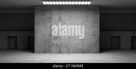 Futuristischer Hintergrund. Tunnel. Technologischer Hintergrund. Hangar. Garage. Futuristischer Korridor. Ausstellungsraum. Metall. LED-Leuchten. Flutlicht. 3D-Rendering Stockfoto