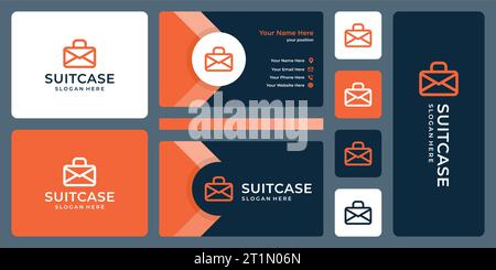 Suitcase Logo Design Vorlage mit Umschlag Design Grafik Vektor Illustration. Symbol, Symbol, Kreativ. Stock Vektor