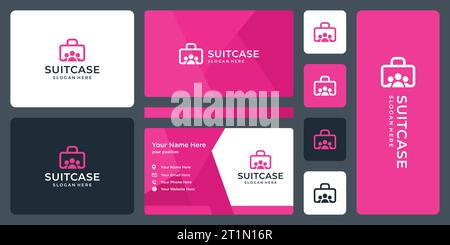 Suitcase Logo Design Vorlage mit Team-Arbeit oder Partnerschaft Design Grafik Vektor Illustration. Symbol, Symbol, Kreativ. Stock Vektor