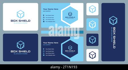 Logistics Box Logo Design Vorlage mit Schild Design Grafik Vektor Illustration. Symbol, Symbol, Kreativ. Stock Vektor