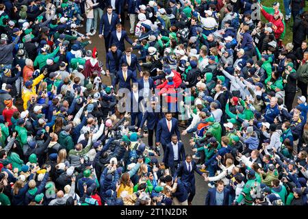 South Bend, Indiana, USA. Oktober 2023. Während des NCAA-Fußballspiels zwischen den USC Trojans und den Notre Dame Fighting Irish im Notre Dame Stadium in South Bend, Indiana. John Mersits/CSM/Alamy Live News Stockfoto