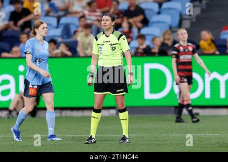 Sydney, Australien. Oktober 2023. Der Schiedsrichter Casey Reibelt blickt auf die Liberty A-League RD1 zwischen Sydney FC und Western Sydney Wanderers im Allianz Stadium am 14. Oktober 2023 in Sydney, Australien Credit: IOIO IMAGES/Alamy Live News Stockfoto