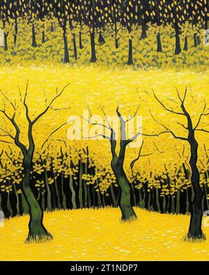 Wunderschöne zeitgenössische digitale Malerei, inspiriert von einer Kombination aus Fotografieren goldener Herbstaspen-Bäume und bewundern die Werke von Van Gogh. Stockfoto