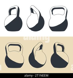 Stilisierte Vektor-Illustration von Kettlebells für Gewichtheben und Workout Stock Vektor