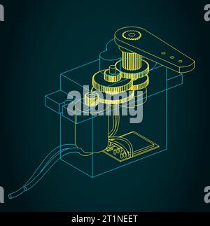 Stilisierte Vektorillustration des Blueprints des Servomotors Stock Vektor