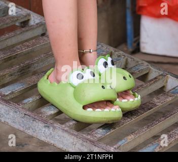 Long Khe, Provinz Bac Ninh, Vietnam. Schuhe für kleine Mädchen. Stockfoto