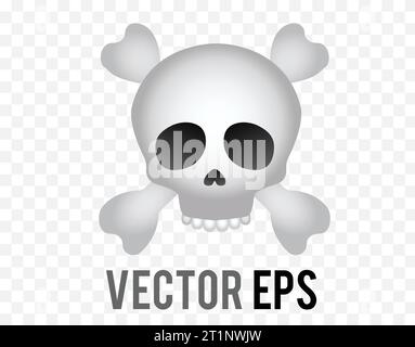Isolierter Vektorverlauf weißlicher grauer menschlicher Schädel mit Kreuzknochen-Symbol Stock Vektor