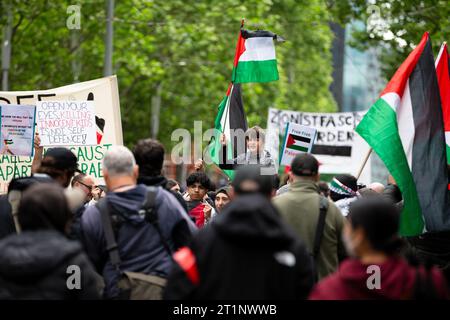 Melbourne, Australien, 15. Oktober 2023. Ein kleines Kind wird während der ProPalestine-Kundgebung am 15. Oktober 2023 in der State Library der State Library in Melbourne, Australien, beobachtet. Anrede: Andrew Hewison/Speed Media/Alamy Live News Stockfoto