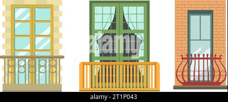 Balkone Fassadenelemente, Außenseite von Häusern Stock Vektor