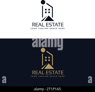 Real Estate Logo-Design. Goldene Logovorlage für Luxusimmobilien Stock Vektor