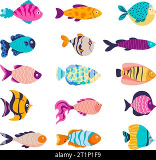 Tropische Meerestiere, Fischarten für Aquarien Stock Vektor