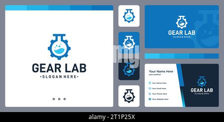 Gear Logo Design Vorlage mit Laborglas Logo Design Grafik Vektor Illustration. Symbol, Symbol, Kreativ. Stock Vektor