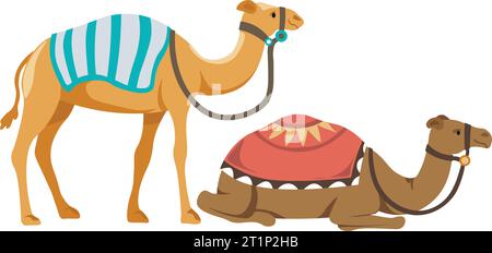 Ecotour Kamelritt, Tiere mit Abdeckungen auf dem Rücken Stock Vektor