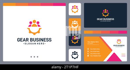 Gear Logo Design Vorlage mit Team Work Logo Grafik Vektor Illustration. Symbol, Symbol, Kreativ. Stock Vektor