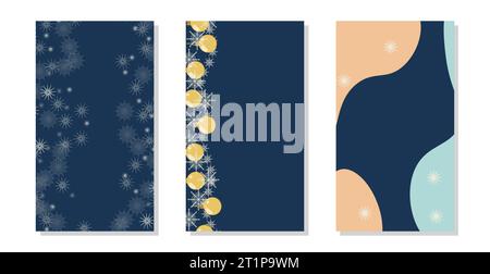 Hintergrund in sozialen Netzwerken Geschichten Winterthema. Vertikale Hintergrundvorlage. Insta-Elemente der Natur in Blau- und Dunkelblau-Tönen. Vektorabbildung. Stock Vektor