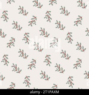 Dekorativer Zweig mit nahtlosem Weihnachtsmuster und Blättern und roten Beeren. Perfekt für saisonale Geschenkpapiere, Textilien und Festgestaltung. Vektorillustr Stock Vektor