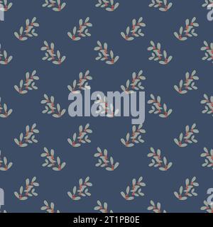 Dekorativer Zweig mit nahtlosem Weihnachtsmuster und Blättern und roten Beeren. Perfekt für saisonale Geschenkpapiere, Textilien und Festgestaltung. Vektorillustr Stock Vektor