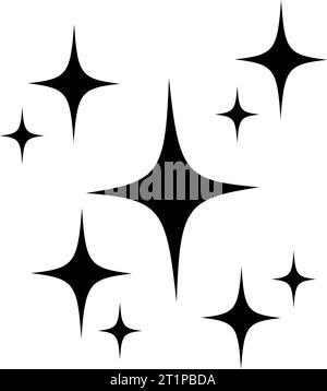 Schwarze dekorative Funkeln, funkelnde Sterne, leuchtende Feuerwerkblitze. Kollektion Original Stars. Vektorabbildung Stock Vektor