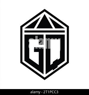 GQ Letter Logo Monogramm einfache sechseckige Schildform mit Dreieckskrone isolierte Designvorlage Stockfoto