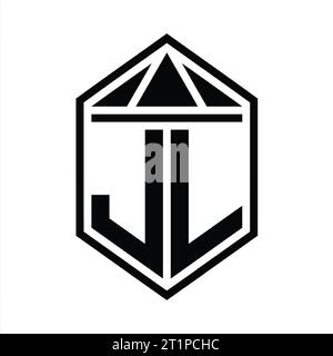JL Letter Logo Monogramm einfache sechseckige Schildform mit Dreieckskrone isolierte Designvorlage Stockfoto