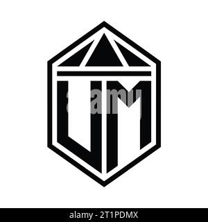 UM Letter Logo Monogramm einfache sechseckige Schildform mit Dreieckskrone isolierte Design-Vorlage Stockfoto