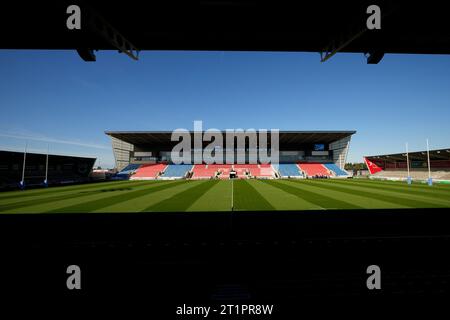 Eccles, Großbritannien. Oktober 2023. Allgemeine Ansicht des AJ Bell Stadions vor dem Gallagher Premiership Match Sale Sharks vs. Northampton Saints im AJ Bell Stadium, Eccles, Vereinigtes Königreich, 15. Oktober 2023 (Foto: Steve Flynn/News Images) in Eccles, Vereinigtes Königreich am 15. Oktober 2023. (Foto: Steve Flynn/News Images/SIPA USA) Credit: SIPA USA/Alamy Live News Stockfoto