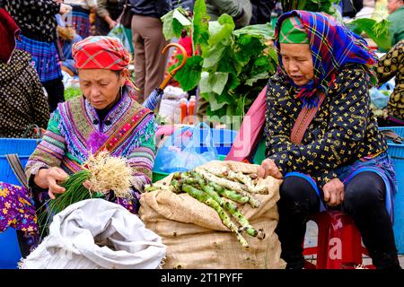 Bac Ha, Vietnam. Hmong-Frauen auf dem Markt. Provinz Lao Cai. Stockfoto