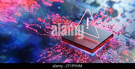 Hackerangriff. Virenangriff. DDoS-Angriffe. Spionageprogramm. Fehlerwarnzeichen, Benachrichtigung und Konzept von Gefahr und Fehler im System. Personenbezogene Daten Stockfoto