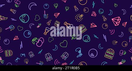 Nahtloses Muster leuchtendes Desktop-Symbol, geometrischer Neon-Aufkleber, geometrische Neon-Figur, leuchtende Figur, geometrische Neon-Figuren Stockfoto