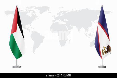 Palästina und Amerikanisch-Samoa Flaggen für offizielle Treffen vor dem Hintergrund der Weltkarte. Stock Vektor