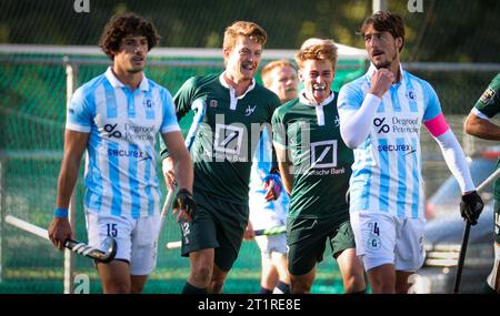 Waterloo, Belgien. Oktober 2023. Blaise Rogeau von Watducks feiert, nachdem er am Sonntag, den 15. Oktober 2023, am siebten Tag der Saison 2023-2024, in Waterloo ein Hockeyspiel zwischen Waterloo Ducks und Gantoise erzielt hat. BELGA PHOTO VIRGINIE LEFOUR Credit: Belga News Agency/Alamy Live News Stockfoto