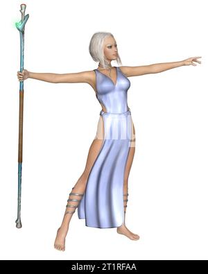 Light Mage mit Magic Staff Side View Stockfoto