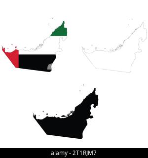 Kartensymbol der Vereinigten Arabischen Emirate. Vereinigte Arabische Emirate Karte Clipart. Flaggenkarte der Vereinigten Arabischen Emirate. Umriss der Vereinigten Arabischen Emirate. Flacher STYLE. Stockfoto