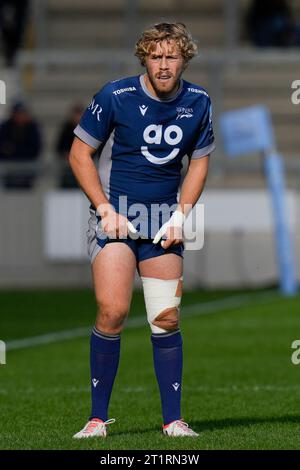 Eccles, Großbritannien. Oktober 2023. GUS Warr #21 von Sale Sharks während des Gallagher Premiership Matches Sale Sharks vs. Northampton Saints im AJ Bell Stadium, Eccles, Vereinigtes Königreich, 15. Oktober 2023 (Foto: Steve Flynn/News Images) in Eccles, Vereinigtes Königreich am 15. Oktober 2023. (Foto: Steve Flynn/News Images/SIPA USA) Credit: SIPA USA/Alamy Live News Stockfoto