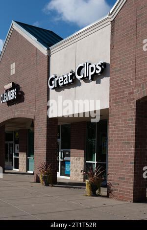 Äußere eines Great Clips Friseursalons Stockfoto