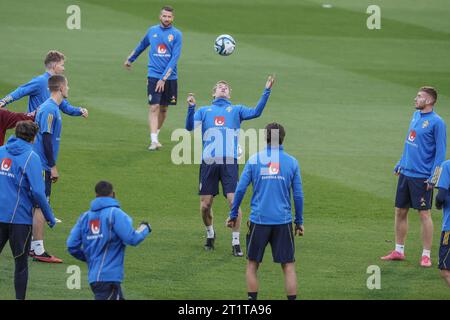 Brüssel, Belgien Oktober 2023. Schwedens Spieler wurden während eines Trainings der schwedischen Fußballnationalmannschaft im King Baudouin Stadion (Stade ROI Baudouin - Koning Boudewijn stadion) am Sonntag, den 15. Oktober 2023, im Bild dargestellt. Die belgische Fußballnationalmannschaft Red Devils spielt am Montag gegen Schweden, das Spiel 7/8 in der Gruppe F der EM 2024 Qualifikation. BELGA FOTO BRUNO FAHY Credit: Belga News Agency/Alamy Live News Stockfoto