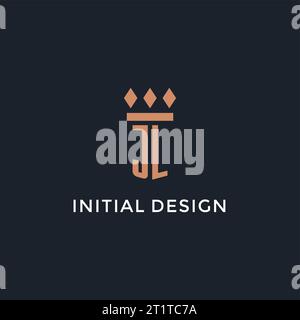 JL-Logo Initial mit Säulen-Symbol-Design, luxuriöses Monogramm-Logo für Anwaltskanzlei und Vektorgrafik Stock Vektor