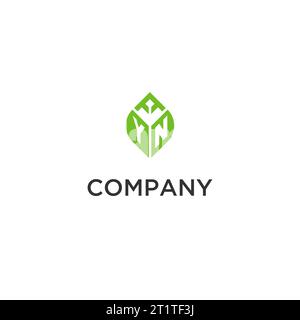 YN-Monogramm mit Blattlogo-Design, kreatives Initial Letter-Logo mit naturgrünen Blättern-Vektorgrafik Stock Vektor