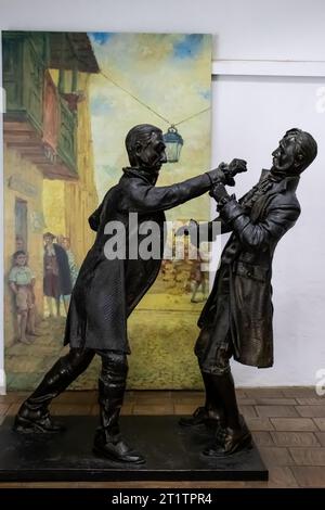 Bogota, Kolumbien - 2. Juli 2023. Statue, die den Kampf zwischen Santamaria und Llorente darstellt, der die Unabhängigkeit Kolumbiens in der Northea begann Stockfoto